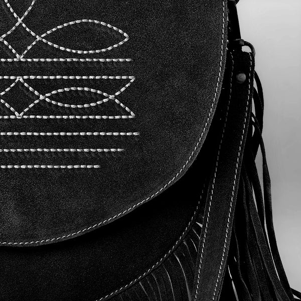 ADBGA713 American Darling Western Boot Stitched Genuine Suede Leather Fringe Messenger Bag