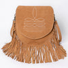 ADBGA713 American Darling Western Boot Stitched Genuine Suede Leather Fringe Messenger Bag