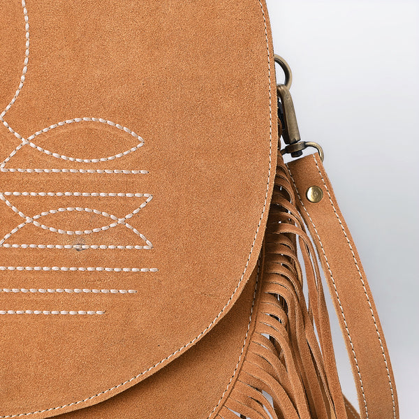 ADBGA713 American Darling Western Boot Stitched Genuine Suede Leather Fringe Messenger Bag