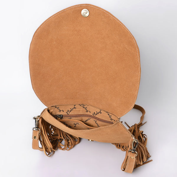 ADBGA713 American Darling Western Boot Stitched Genuine Suede Leather Fringe Messenger Bag