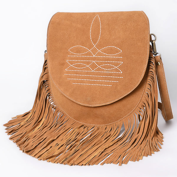 ADBGA713 American Darling Western Boot Stitched Genuine Suede Leather Fringe Messenger Bag