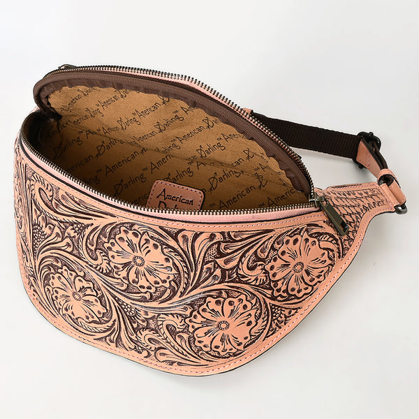 ADBGZ829 Hand-Tooled Leather Western Belt Bag - Floral Fanny Pack with Adjustable Strap