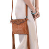 ADBG1648 American Darling Western Genuine Suede Leather Cross Body Bag with Fringes and Hand-Tooled Accents