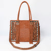ADBG1649 American Darling Western Genuine Suede Leather Tote Bag with Tooled Accents & Fringes Genuine Handcrafted Design