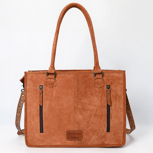 ADBG1649 American Darling Western Genuine Suede Leather Tote Bag with Tooled Accents & Fringes Genuine Handcrafted Design