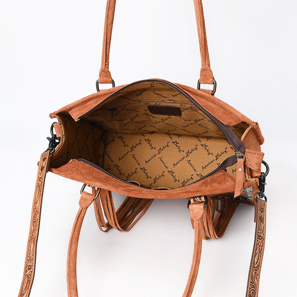 ADBG1649 American Darling Western Genuine Suede Leather Tote Bag with Tooled Accents & Fringes Genuine Handcrafted Design