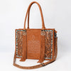 ADBG1649 American Darling Western Genuine Suede Leather Tote Bag with Tooled Accents & Fringes Genuine Handcrafted Design