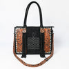 ADBG1649B American Darling Black Western Genuine Suede Leather Tote Bag with Tooled Accents & Fringe Handcrafted Design
