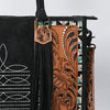 ADBG1649B American Darling Black Western Genuine Suede Leather Tote Bag with Tooled Accents & Fringe Handcrafted Design