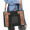 ADBG1649B American Darling Black Western Genuine Suede Leather Tote Bag with Tooled Accents & Fringe Handcrafted Design