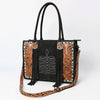 ADBG1649B American Darling Black Western Genuine Suede Leather Tote Bag with Tooled Accents & Fringe Handcrafted Design