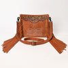 ADBG1651 American Darling Western Genuine Suede Leather Hand-Tooled Crossbody Bag with Fringe Handcrafted Genuine Design