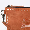 ADBG1652 American Darling Western Genuine Suede Leather Wristlet Bag with Buck Stitching Handcrafted Genuine Design