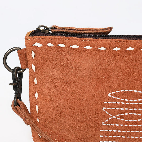 ADBG1652 American Darling Western Genuine Suede Leather Wristlet Bag with Buck Stitching Handcrafted Genuine Design