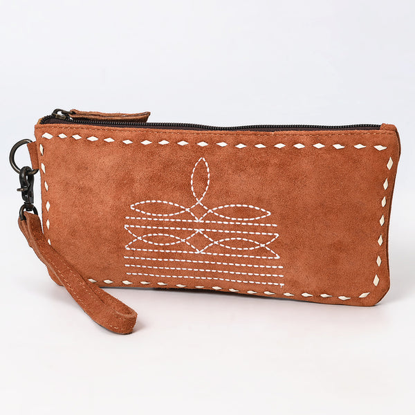 ADBG1652 American Darling Western Genuine Suede Leather Wristlet Bag with Buck Stitching Handcrafted Genuine Design