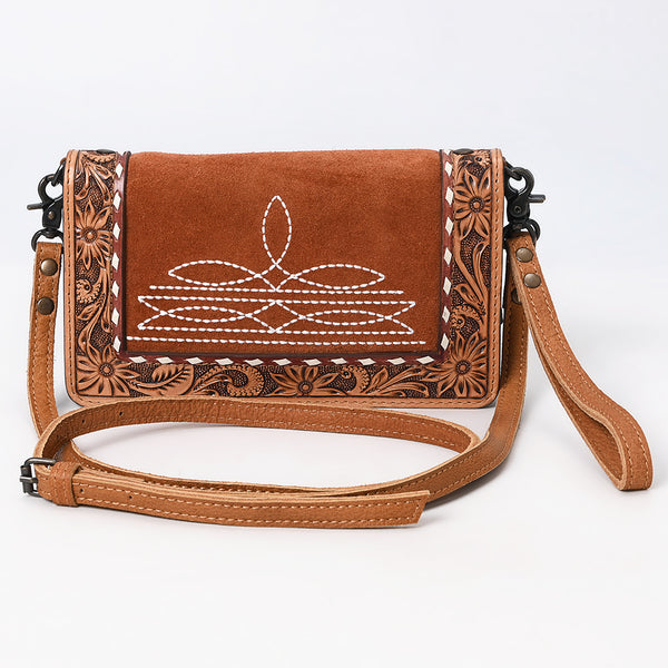 ADBG1653 American Darling Western Genuine Suede Leather Organiser Bag with Tooled Details Handcrafted Genuine Design