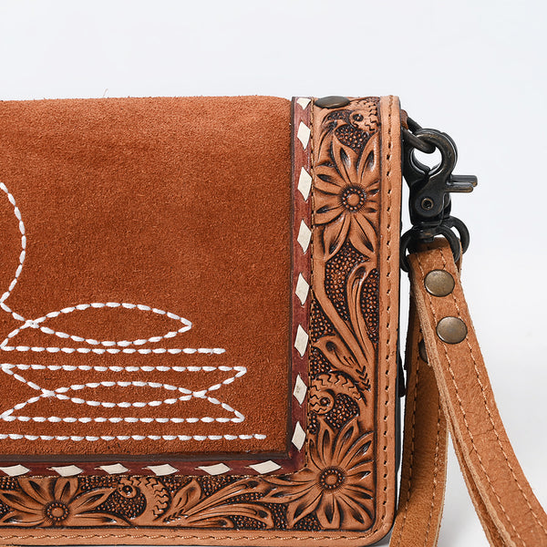 ADBG1653 American Darling Western Genuine Suede Leather Organiser Bag with Tooled Details Handcrafted Genuine Design