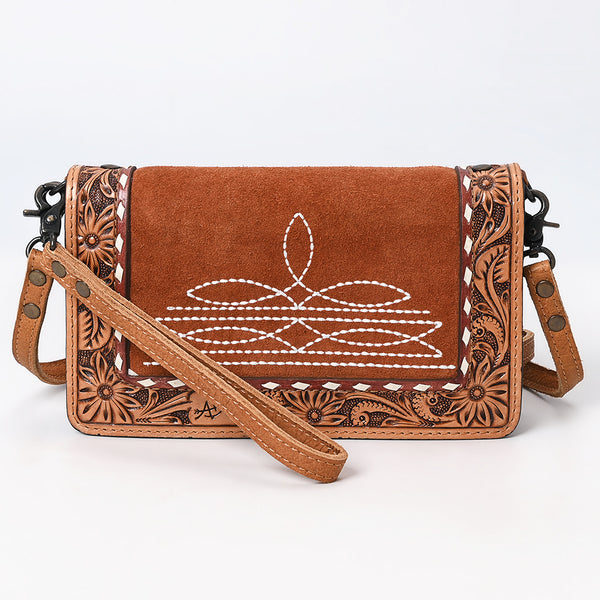 ADBG1653 American Darling Western Genuine Suede Leather Organiser Bag with Tooled Details Handcrafted Genuine Design