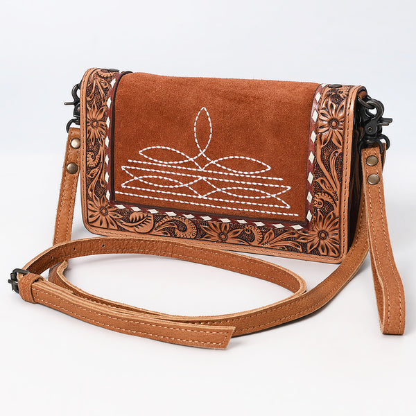 ADBG1653 American Darling Western Genuine Suede Leather Organiser Bag with Tooled Details Handcrafted Genuine Design