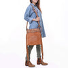 ADBG1654 American Darling Western Leather Large Crossbody Bag with Fringe & Tooled Accents Handcrafted Design