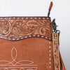 ADBG1654 American Darling Western Leather Large Crossbody Bag with Fringe & Tooled Accents Handcrafted Design