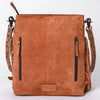 ADBG1654 American Darling Western Leather Large Crossbody Bag with Fringe & Tooled Accents Handcrafted Design