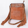 ADBG1654 American Darling Western Leather Large Crossbody Bag with Fringe & Tooled Accents Handcrafted Design