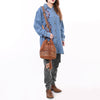 ADBG1656 American Darling Western Genuine Suede Leather Bucket Bag with Tooled Accents & Tassels Handcrafted Design