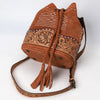ADBG1656 American Darling Western Genuine Suede Leather Bucket Bag with Tooled Accents & Tassels Handcrafted Design