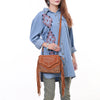 ADBG1657 American Darling Western Genuine Suede Leather Crossbody Bag with Fringe & Tooled Accents Handcrafted Design