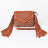 ADBG1657 American Darling Western Genuine Suede Leather Crossbody Bag with Fringe & Tooled Accents Handcrafted Design