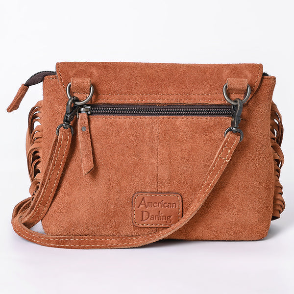 ADBG1657 American Darling Western Genuine Suede Leather Crossbody Bag with Fringe & Tooled Accents Handcrafted Design