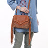 ADBG1657 American Darling Western Genuine Suede Leather Crossbody Bag with Fringe & Tooled Accents Handcrafted Design