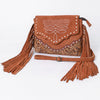 ADBG1657 American Darling Western Genuine Suede Leather Crossbody Bag with Fringe & Tooled Accents Handcrafted Design