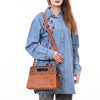 ADBG1658 American Darling Western Genuine Suede Leather Clutch Bag with Hand-Tooled Handle & Buck-Stitched Detailing