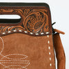 ADBG1658 American Darling Western Genuine Suede Leather Clutch Bag with Hand-Tooled Handle & Buck-Stitched Detailing
