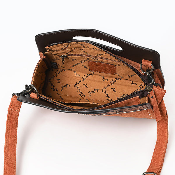 ADBG1658 American Darling Western Genuine Suede Leather Clutch Bag with Hand-Tooled Handle & Buck-Stitched Detailing