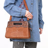 ADBG1658 American Darling Western Genuine Suede Leather Clutch Bag with Hand-Tooled Handle & Buck-Stitched Detailing