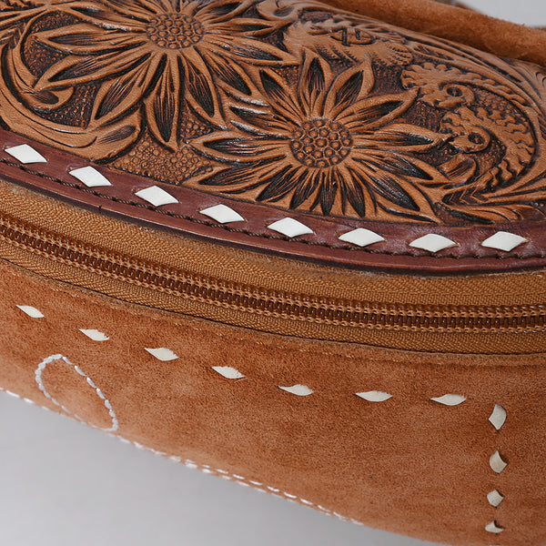 ADBG1660 American Darling Handcrafted Western Leather Fanny Pack with Buck-Stitched Genuine Suede & Tooled Accents