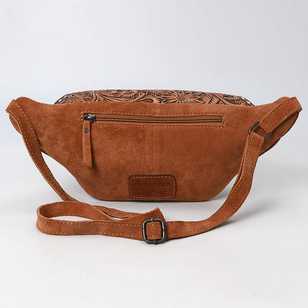 ADBG1660 American Darling Handcrafted Western Leather Fanny Pack with Buck-Stitched Genuine Suede & Tooled Accents