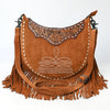 ADBG1663 American Darling Western Genuine Suede Leather Large Crossbody Bag with Fringe & Hand-Tooled Details
