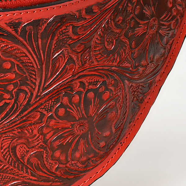 ADBGZ829 Hand-Tooled Leather Western Belt Bag - Floral Fanny Pack with Adjustable Strap