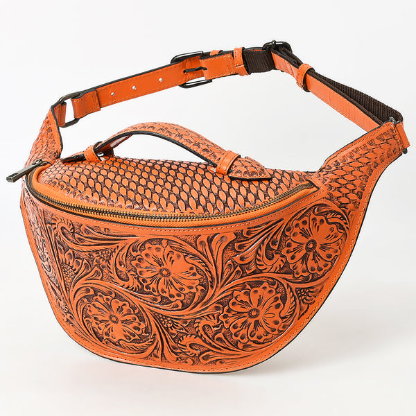 ADBGZ829 Hand-Tooled Leather Western Belt Bag - Floral Fanny Pack with Adjustable Strap