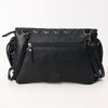 ADBG1665 Black Quilted Leather Crossbody Bag with Fringe and Hand-Tooled Panel American Darling