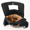 ADBG1665 Black Quilted Leather Crossbody Bag with Fringe and Hand-Tooled Panel American Darling