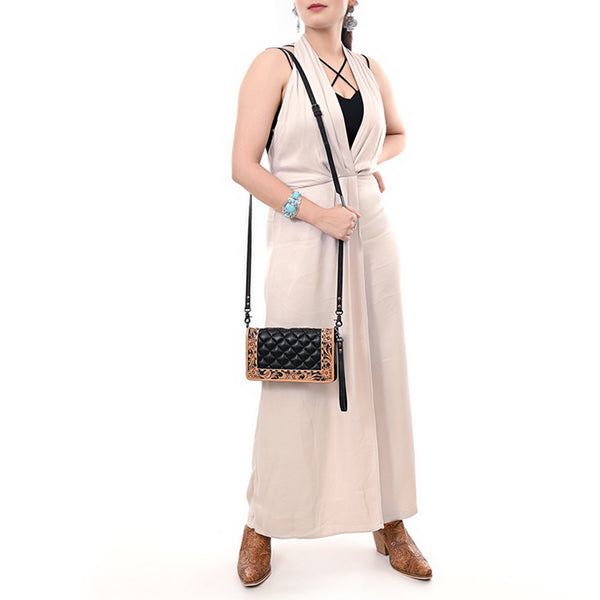 ADBG1667 American Darling Handcrafted Western Leather Organiser Bag Floral Tooled Panel