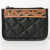 ADBG1669 American Darling Hand-Tooled Floral Leather Western Coin Purse - Quilted Design
