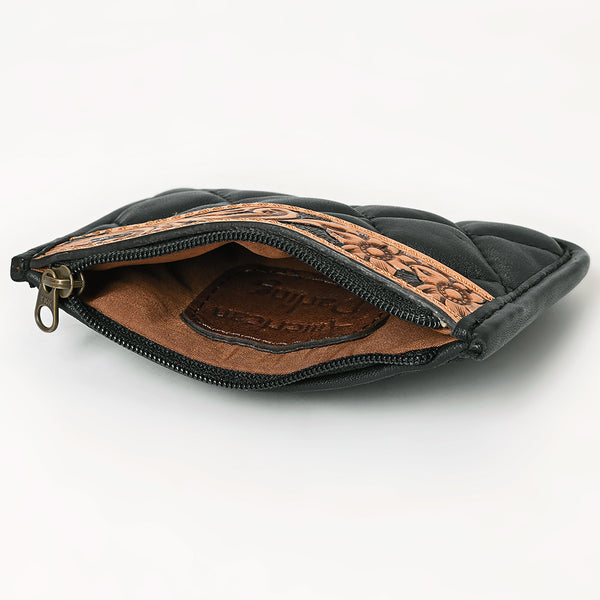 ADBG1669 American Darling Hand-Tooled Floral Leather Western Coin Purse - Quilted Design