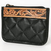 ADBG1669 American Darling Hand-Tooled Floral Leather Western Coin Purse - Quilted Design