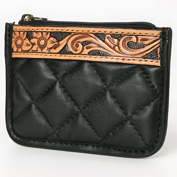 ADBG1669 American Darling Hand-Tooled Floral Leather Western Coin Purse - Quilted Design